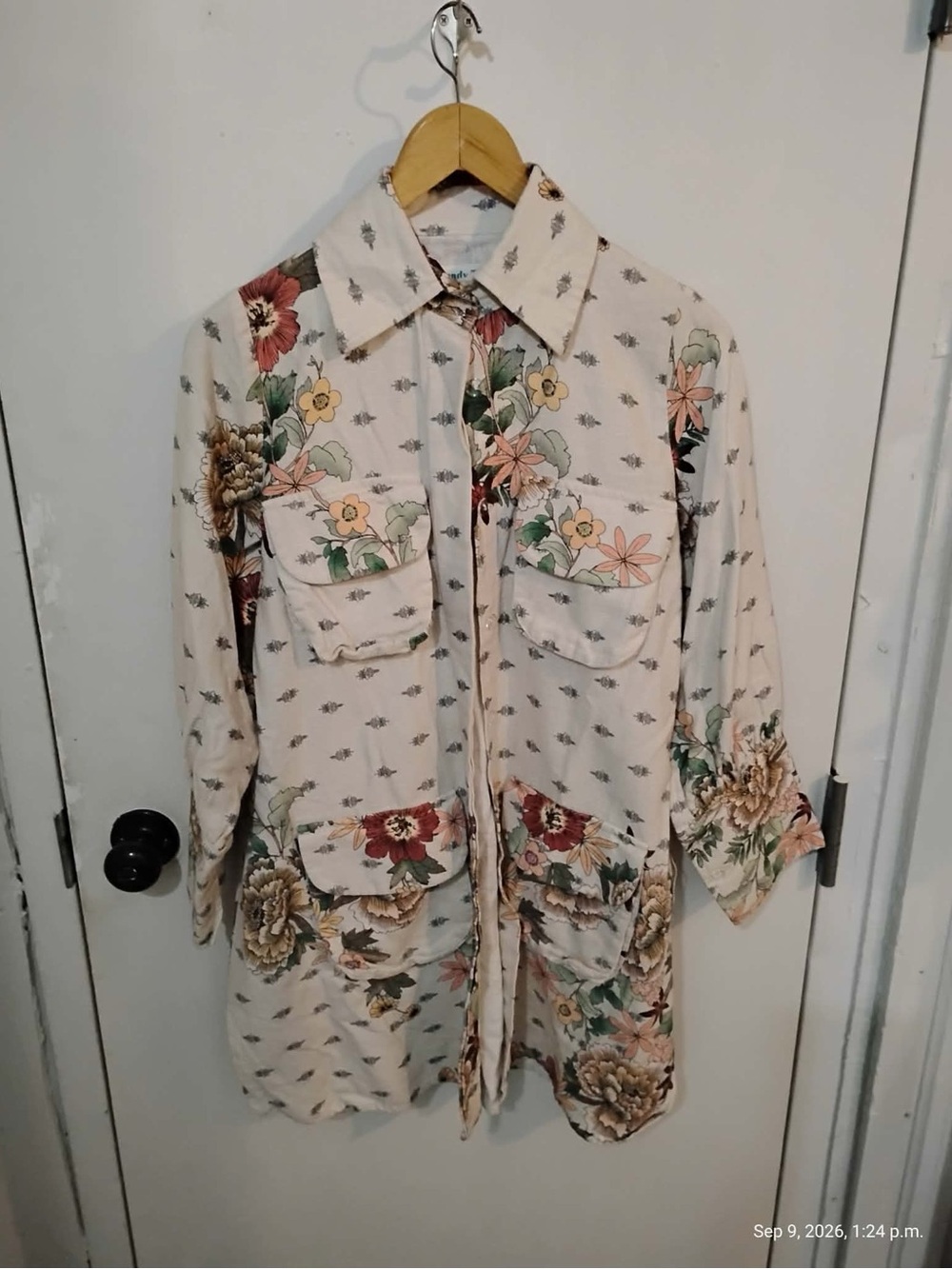 Floral Cream Button-Front Utility Jacket